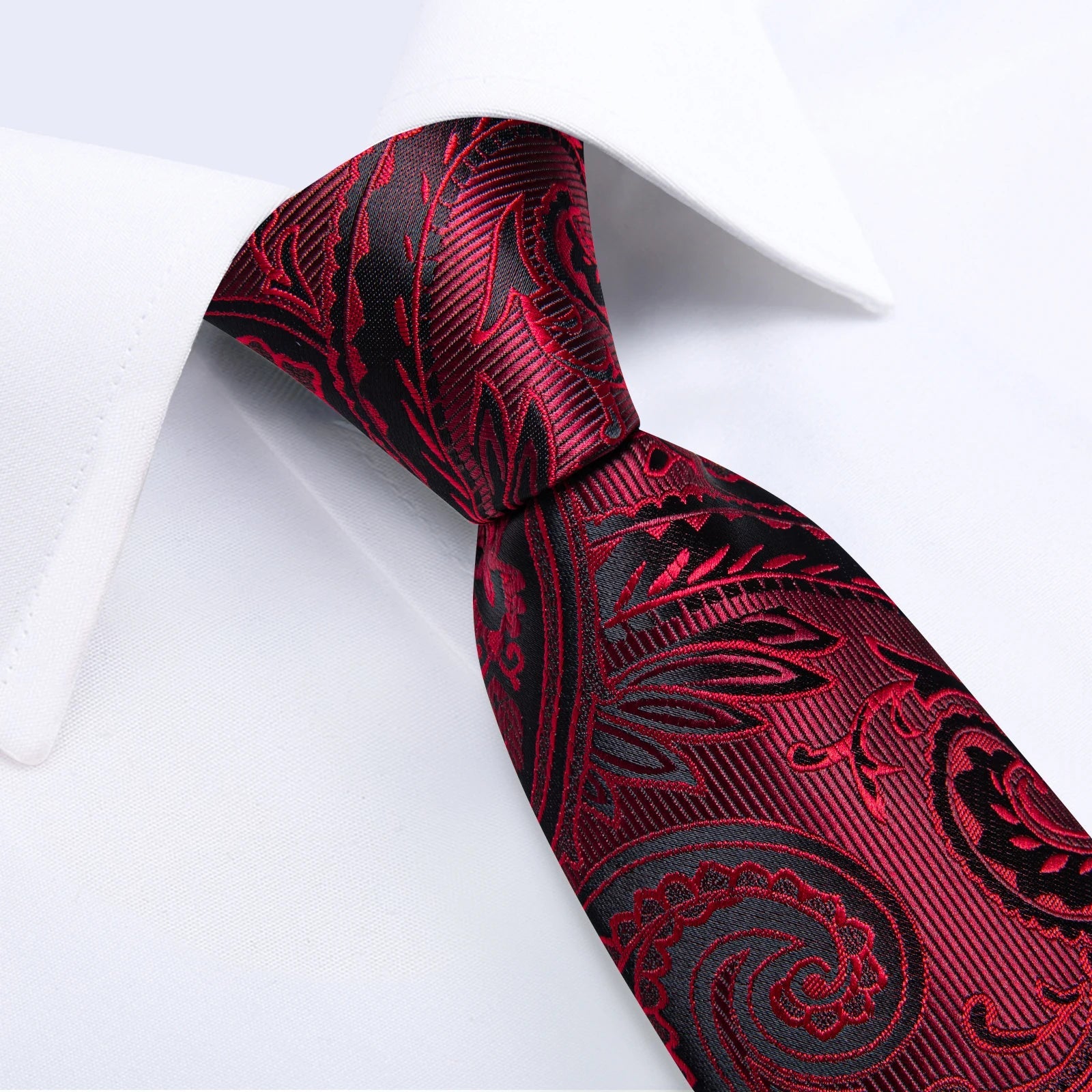 Luxury Floral Striped Solid Men's 8 cm Red Silk Tie Set Handkerchief Cufflinks Business Wedding Prom Groom Accsessories Gift Men - Luzilly Bridal & Apparel