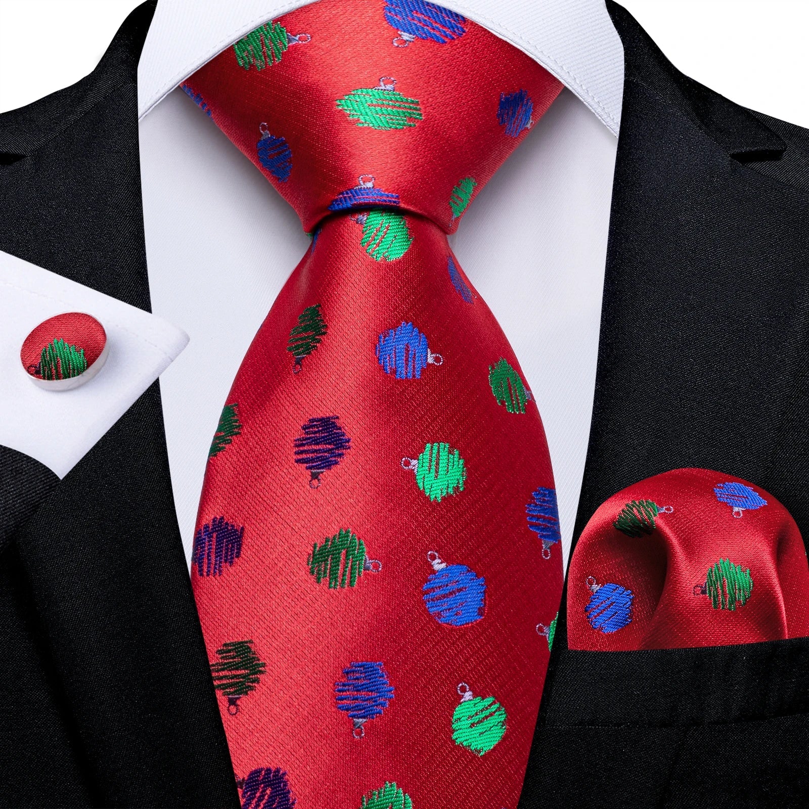 Luxury Floral Striped Solid Men's 8 cm Red Silk Tie Set Handkerchief Cufflinks Business Wedding Prom Groom Accsessories Gift Men - Luzilly Bridal & Apparel