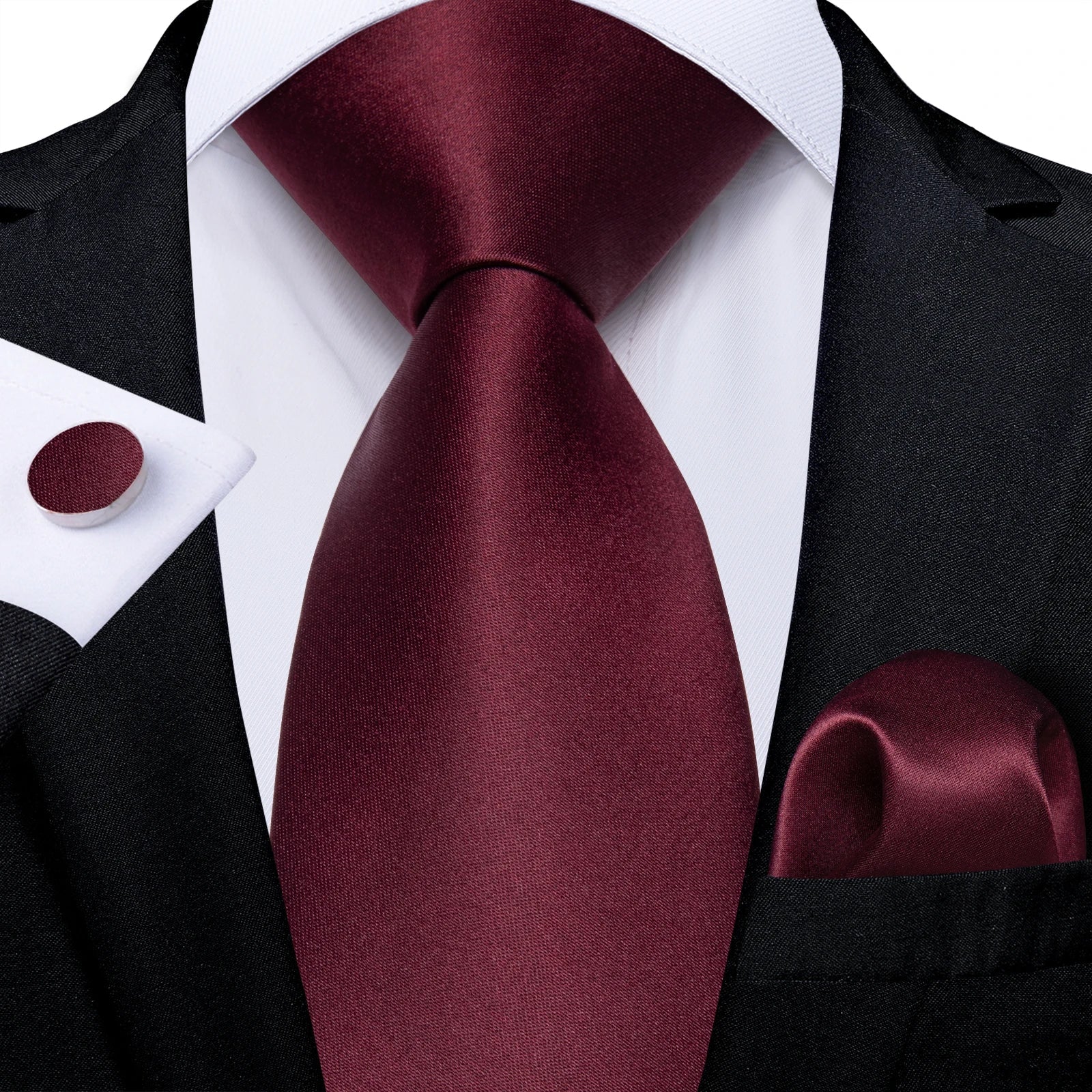 Luxury Floral Striped Solid Men's 8 cm Red Silk Tie Set Handkerchief Cufflinks Business Wedding Prom Groom Accsessories Gift Men - Luzilly Bridal & Apparel