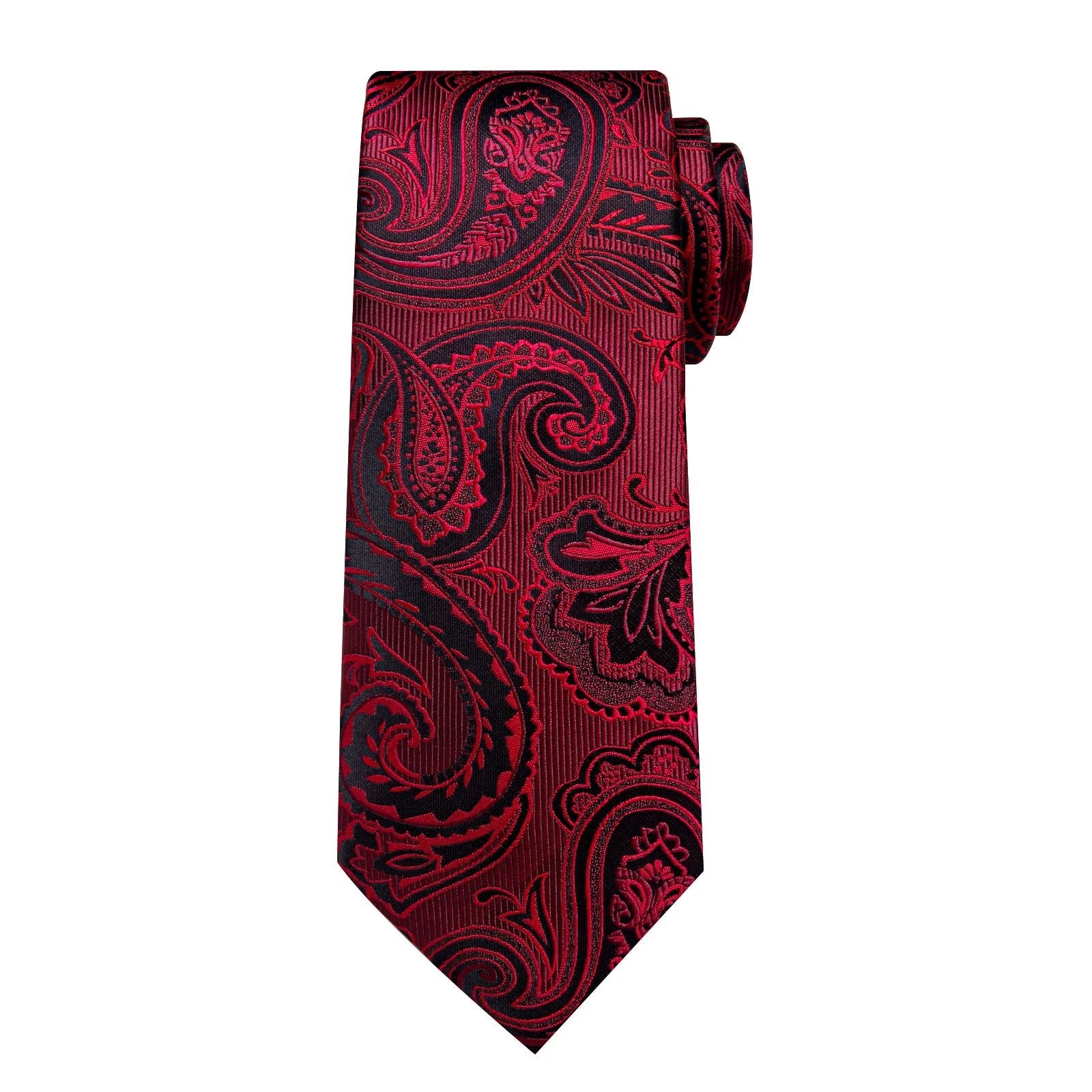 Luxury Floral Striped Solid Men's 8 cm Red Silk Tie Set Handkerchief Cufflinks Business Wedding Prom Groom Accsessories Gift Men - Luzilly Bridal & Apparel