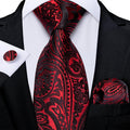 Luxury Floral Striped Solid Men's 8 cm Red Silk Tie Set Handkerchief Cufflinks Business Wedding Prom Groom Accsessories Gift Men - Luzilly Bridal & Apparel