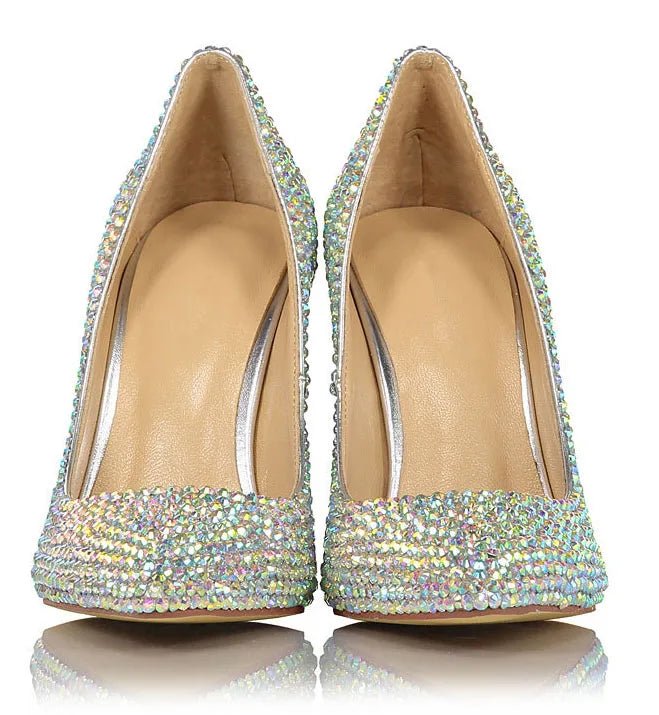 Luxury Full Rhinestone Wedding Pumps Glitter Crystal Stiletto Heels Pointed Toe 10 cm High Heels Ladies Evening Dress Shoes - Luzilly Bridal & Apparel