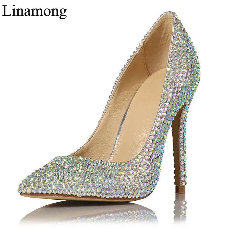 Luxury Full Rhinestone Wedding Pumps Glitter Crystal Stiletto Heels Pointed Toe 10 cm High Heels Ladies Evening Dress Shoes - Luzilly Bridal & Apparel