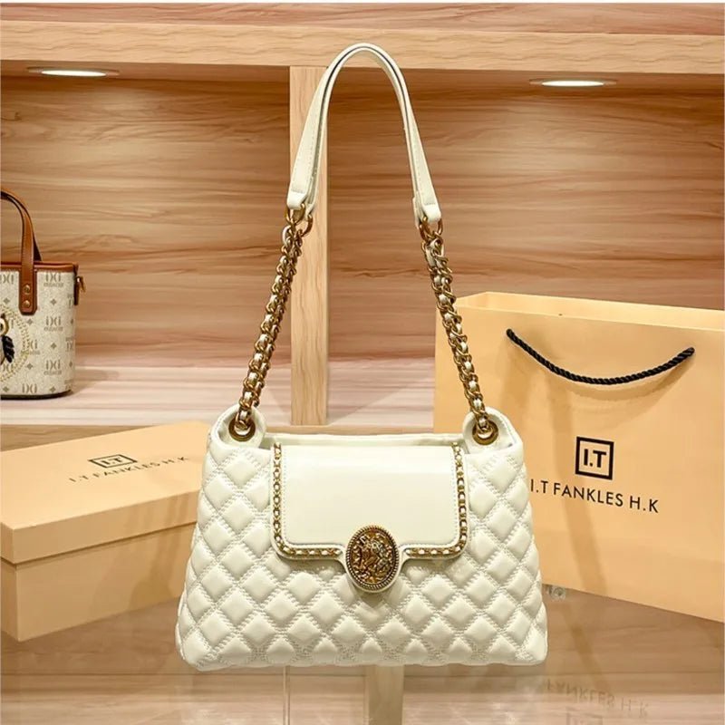 Luxury Genuine Leather Chain Shoulder Bag for Women | New Designer Large Capacity Underarm Handbag (Diamond Lattice) - Luzilly Bridal & Apparel