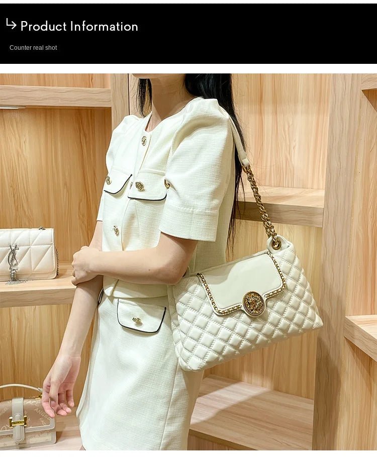 Luxury Genuine Leather Chain Shoulder Bag for Women | New Designer Large Capacity Underarm Handbag (Diamond Lattice) - Luzilly Bridal & Apparel