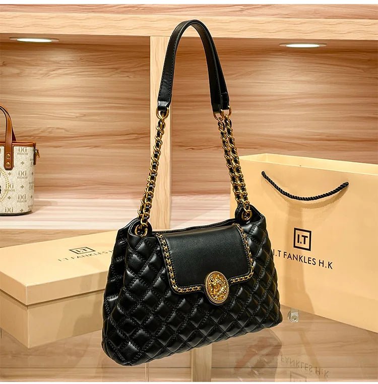 Luxury Genuine Leather Chain Shoulder Bag for Women | New Designer Large Capacity Underarm Handbag (Diamond Lattice) - Luzilly Bridal & Apparel