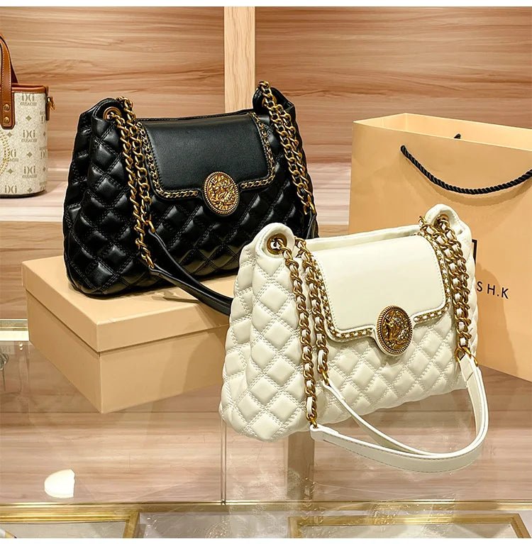 Luxury Genuine Leather Chain Shoulder Bag for Women | New Designer Large Capacity Underarm Handbag (Diamond Lattice) - Luzilly Bridal & Apparel