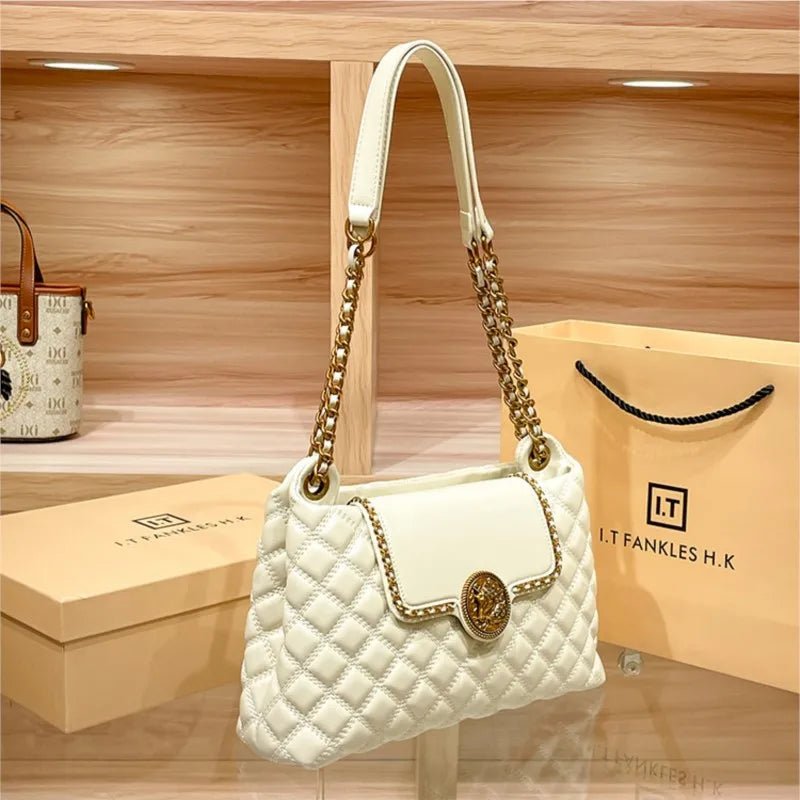 Luxury Genuine Leather Chain Shoulder Bag for Women | New Designer Large Capacity Underarm Handbag (Diamond Lattice) - Luzilly Bridal & Apparel