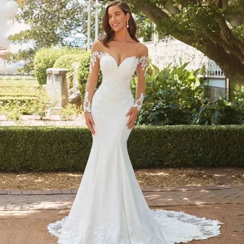 Luxury Lace Appliques Wedding Dresses Sexy Backless Sweetheart Ball Gowns Mermaid Sweep Train Formal Bridal Party Amanda Novias - Luzilly Bridal & Apparel