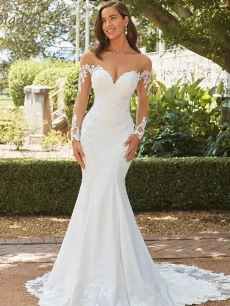 Luxury Lace Appliques Wedding Dresses Sexy Backless Sweetheart Ball Gowns Mermaid Sweep Train Formal Bridal Party Amanda Novias - Luzilly Bridal & Apparel