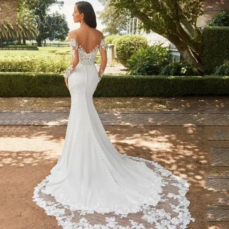 Luxury Lace Appliques Wedding Dresses Sexy Backless Sweetheart Ball Gowns Mermaid Sweep Train Formal Bridal Party Amanda Novias - Luzilly Bridal & Apparel