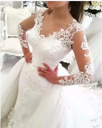 Luxury Lace Mermaid Wedding Dress with Detachable Train - Luzilly Bridal & Apparel