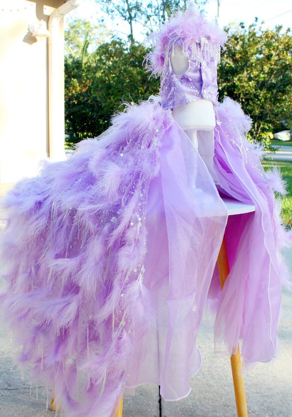 Luxury Lavender Feather Dog Wedding Gown with Crystal Details - Luzilly Bridal & Apparel