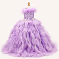 Luxury Lavender Feather Dog Wedding Gown with Crystal Details - Luzilly Bridal & Apparel