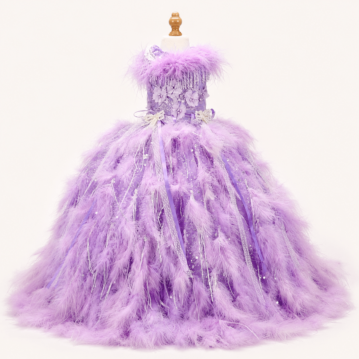 Luxury Lavender Feather Dog Wedding Gown with Crystal Details - Luzilly Bridal & Apparel