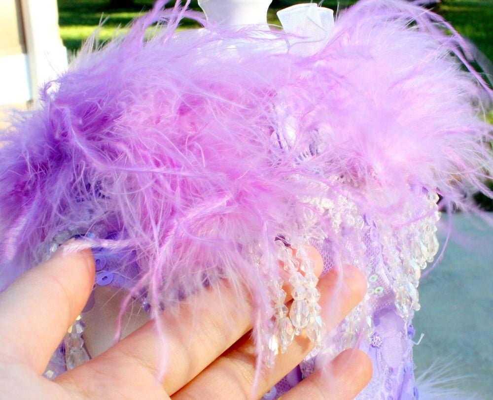 Luxury Lavender Feather Dog Wedding Gown with Crystal Details - Luzilly Bridal & Apparel