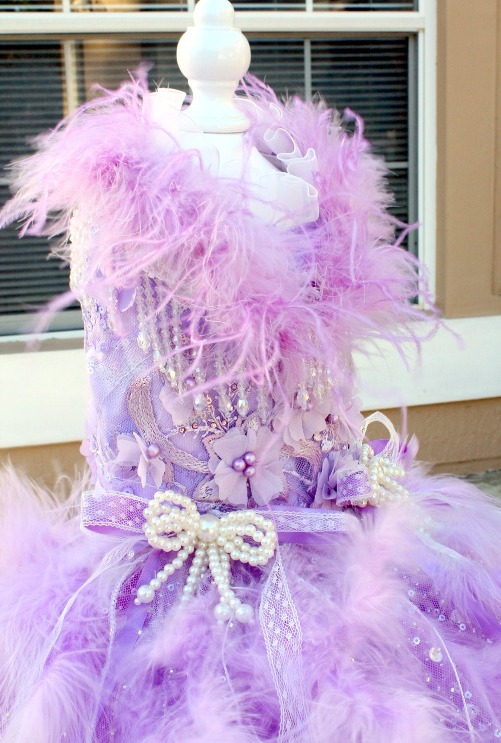 Luxury Lavender Feather Dog Wedding Gown with Crystal Details - Luzilly Bridal & Apparel
