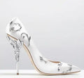 Luxury Leaves Metal Heel Pumps Women Shoes Pointed Toe Blue White Pink Black Silk Stiletto High Heels Wedding Bride Shoes 10cm - Luzilly Bridal & Apparel