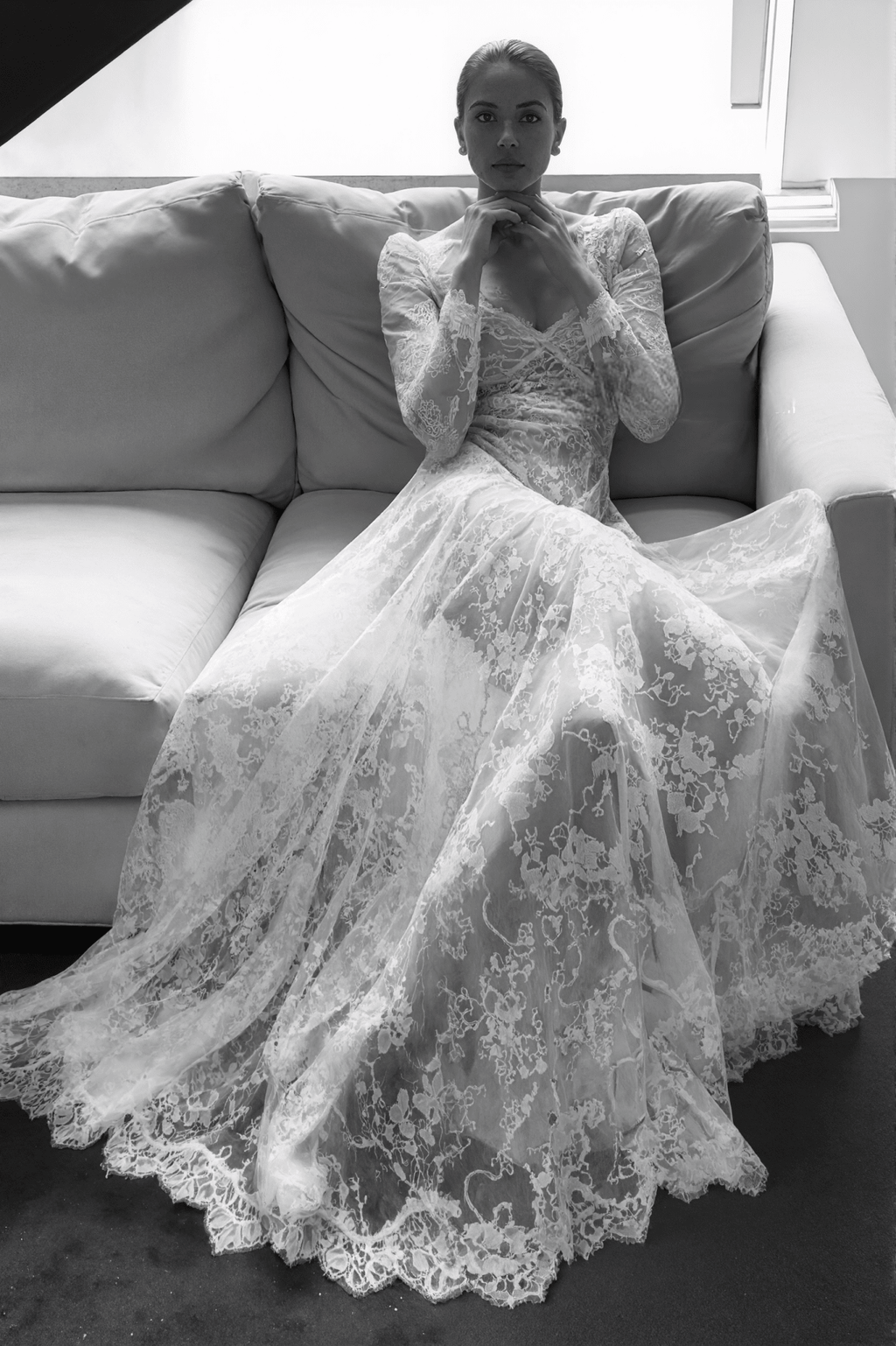 Luxury Long Sleeve Lace Sheer Robe Dress | Bridal Getting Ready & Boudoir Gown - Luzilly Bridal & Apparel