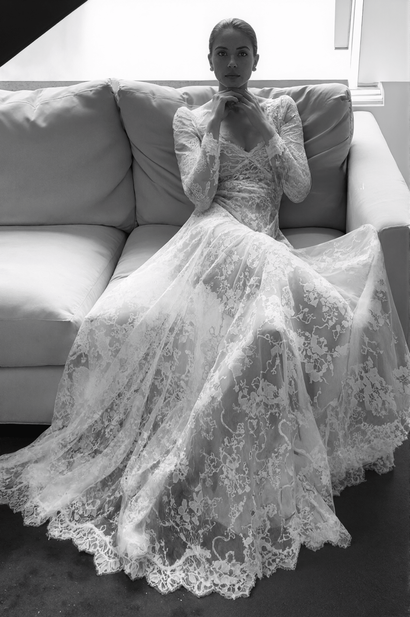 Luxury Long Sleeve Lace Sheer Robe Dress | Bridal Getting Ready & Boudoir Gown - Luzilly Bridal & Apparel