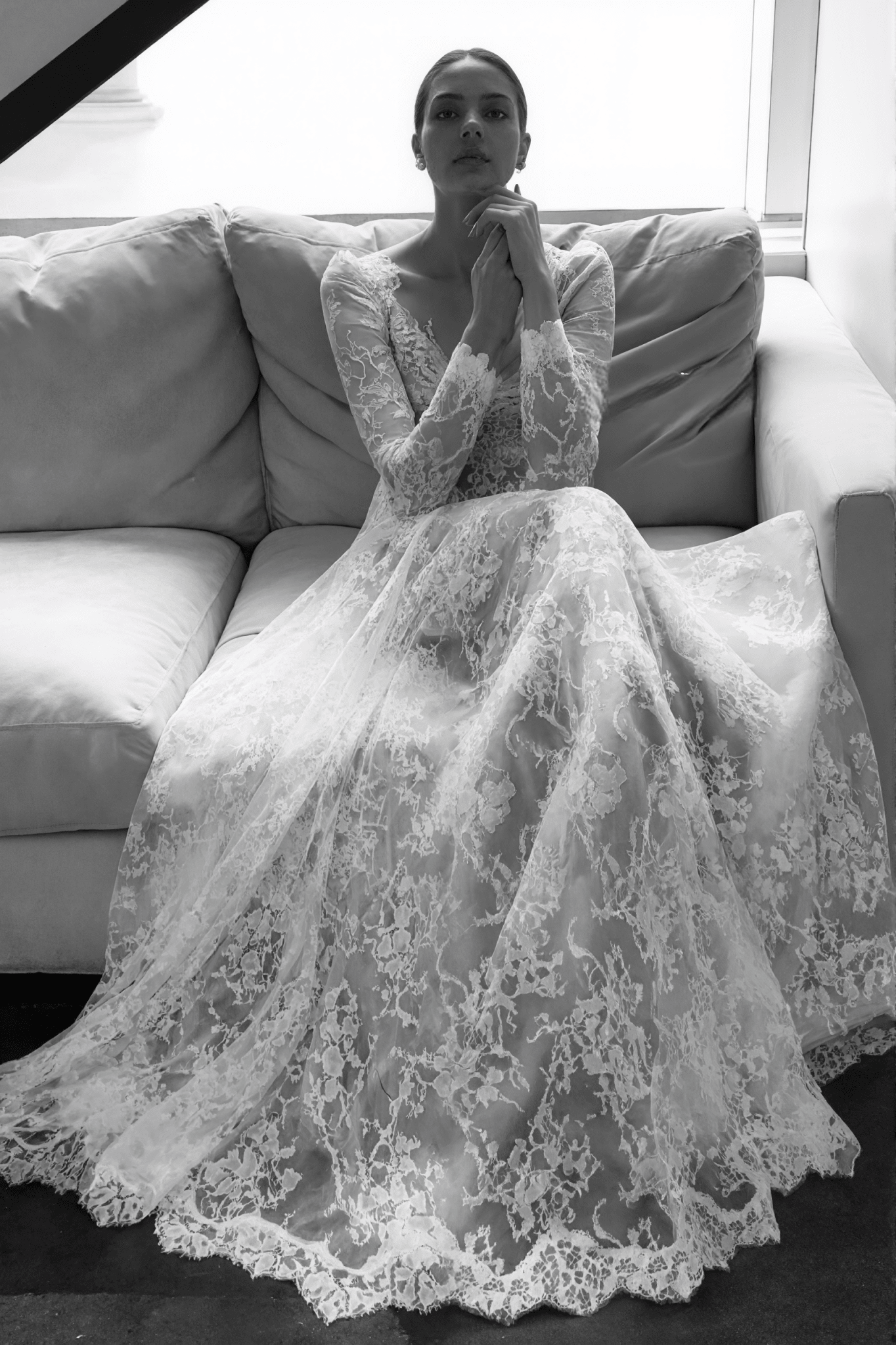 Luxury Long Sleeve Lace Sheer Robe Dress | Bridal Getting Ready & Boudoir Gown - Luzilly Bridal & Apparel