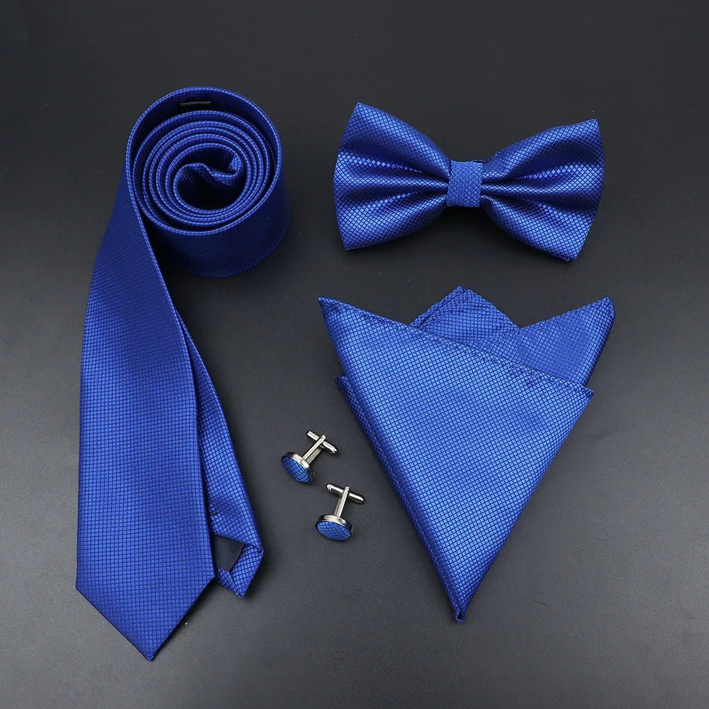 Luxury Men Ties Set Red Black Ties Soild Color NeckTie Pocket Square Cufflinks Brooch Tie Ring Set Men's Wedding Party Suit Gift - Luzilly Bridal & Apparel