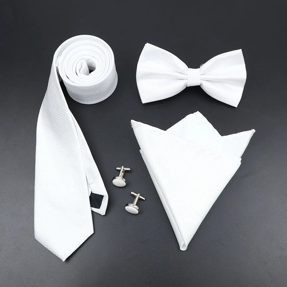 Luxury Men Ties Set Red Black Ties Soild Color NeckTie Pocket Square Cufflinks Brooch Tie Ring Set Men's Wedding Party Suit Gift - Luzilly Bridal & Apparel