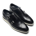 Luxury Men's Double Buckle Monk Strap Flats | Genuine Leather Casual Walk Shoes (Dark Brown, Black) - Luzilly Bridal & Apparel