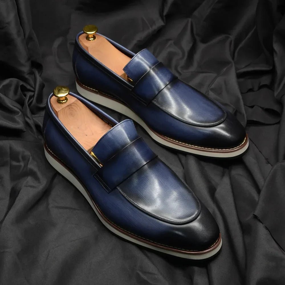 Luxury Men's Duotone Plain Toe Oxfords | Real Leather Wingtip Brogue Casual Dress Shoes (Height Increasing) - Luzilly Bridal & Apparel