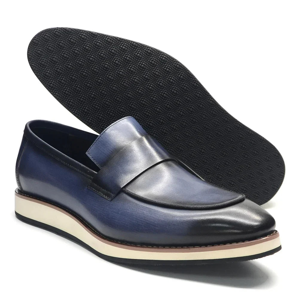 Luxury Men's Duotone Plain Toe Oxfords | Real Leather Wingtip Brogue Casual Dress Shoes (Height Increasing) - Luzilly Bridal & Apparel