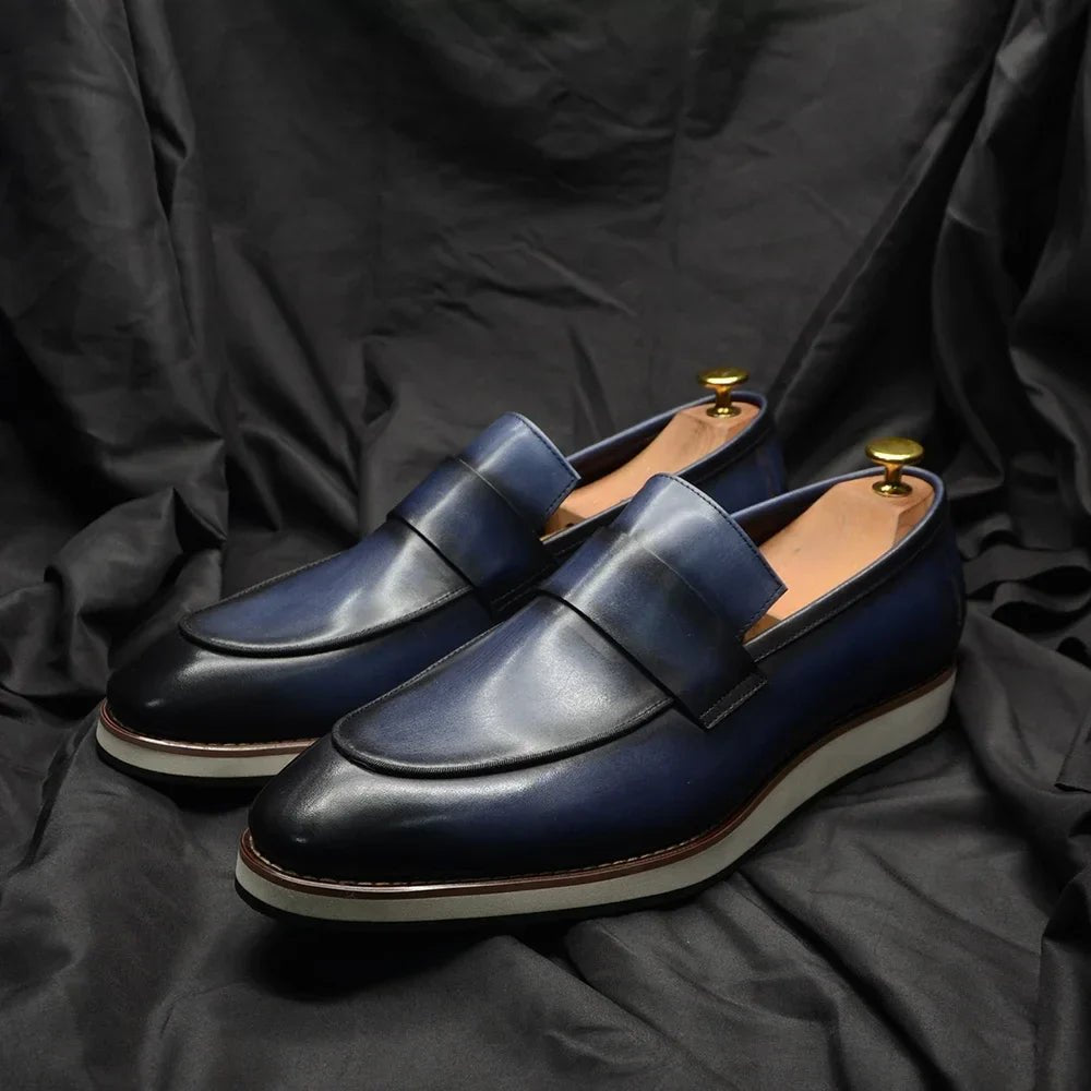 Luxury Men's Duotone Plain Toe Oxfords | Real Leather Wingtip Brogue Casual Dress Shoes (Height Increasing) - Luzilly Bridal & Apparel
