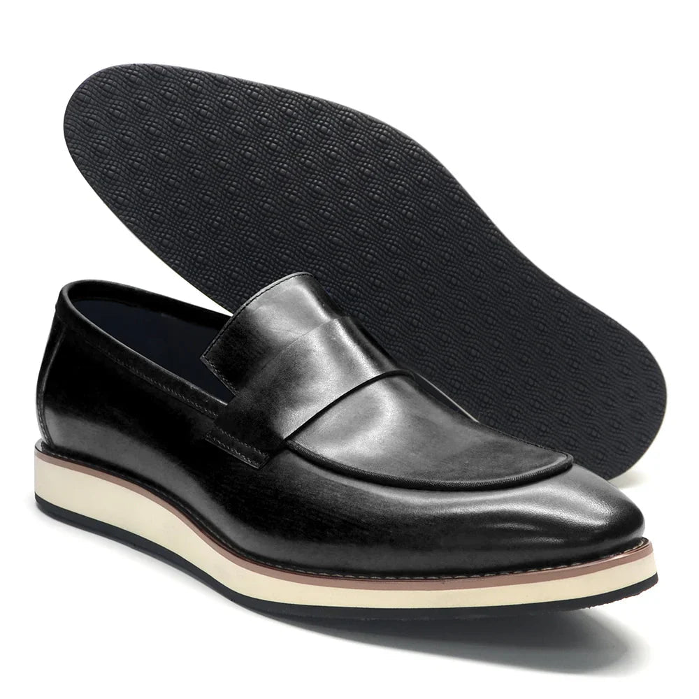 Luxury Men's Duotone Plain Toe Oxfords | Real Leather Wingtip Brogue Casual Dress Shoes (Height Increasing) - Luzilly Bridal & Apparel