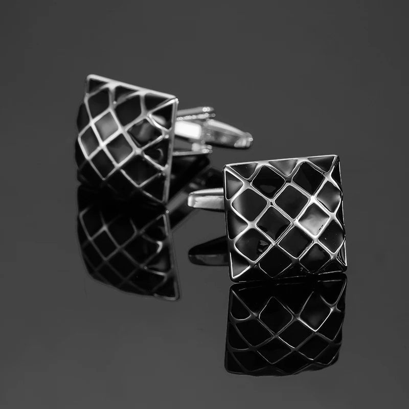 Luxury men's French shirt cufflinks classic square blue and black retro patterns cuff buttons suit accessories jewelry wholesale - Luzilly Bridal & Apparel