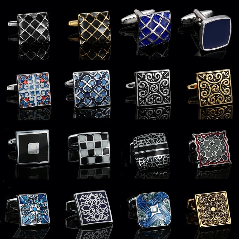 Luxury men's French shirt cufflinks classic square blue and black retro patterns cuff buttons suit accessories jewelry wholesale - Luzilly Bridal & Apparel