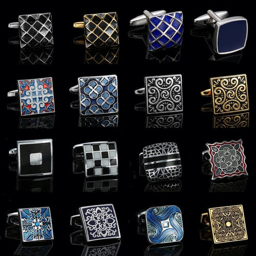 Luxury men's French shirt cufflinks classic square blue and black retro patterns cuff buttons suit accessories jewelry wholesale - Luzilly Bridal & Apparel