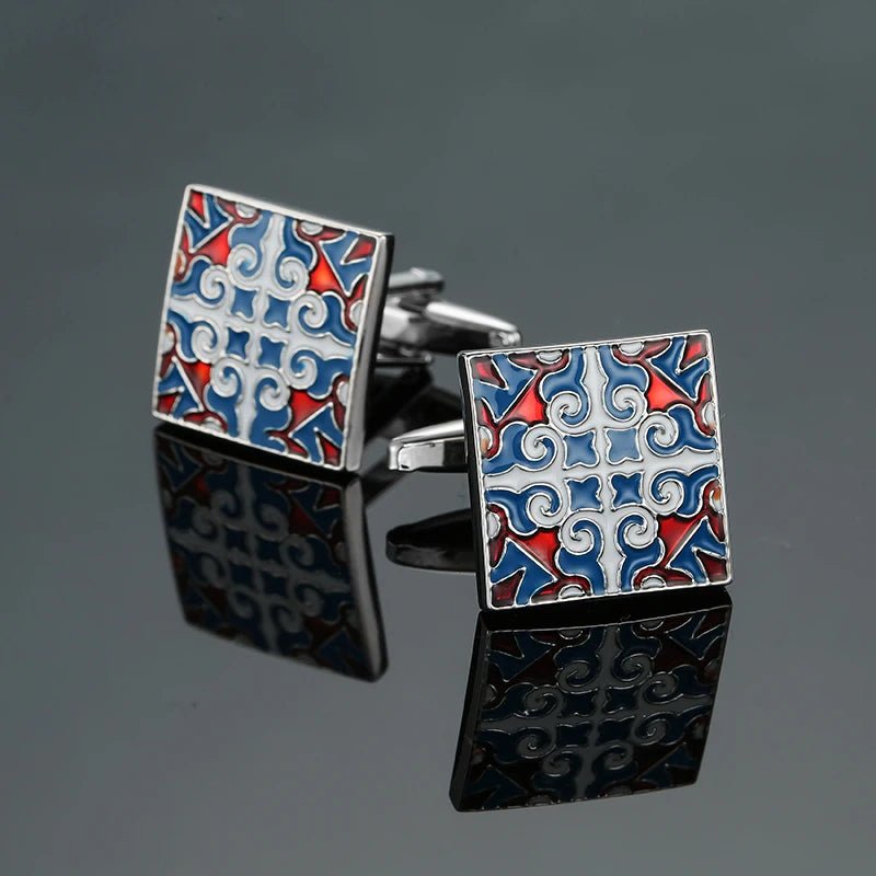 Luxury men's French shirt cufflinks classic square blue and black retro patterns cuff buttons suit accessories jewelry wholesale - Luzilly Bridal & Apparel