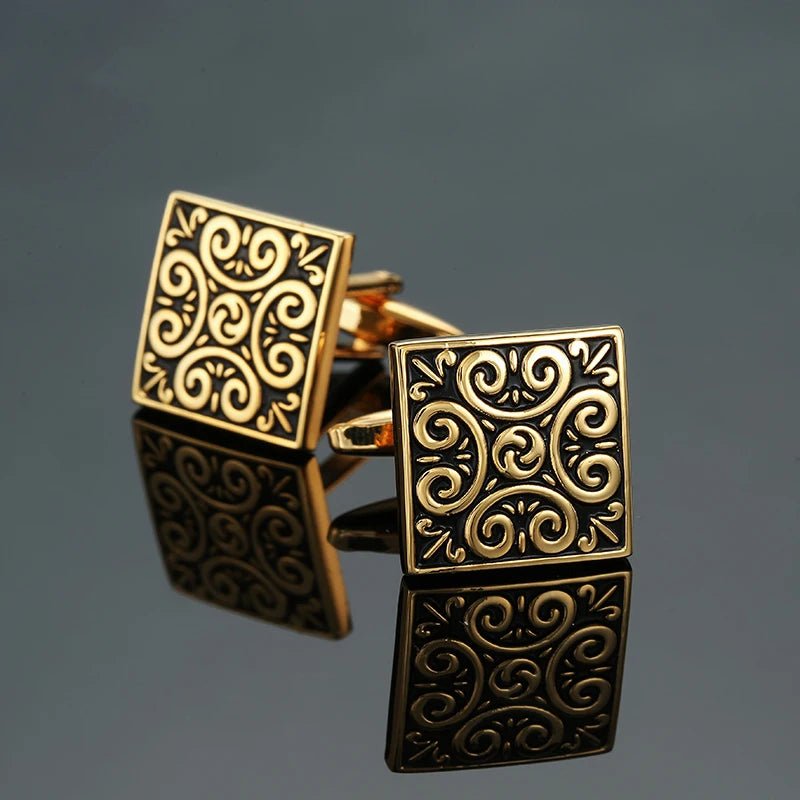 Luxury men's French shirt cufflinks classic square blue and black retro patterns cuff buttons suit accessories jewelry wholesale - Luzilly Bridal & Apparel