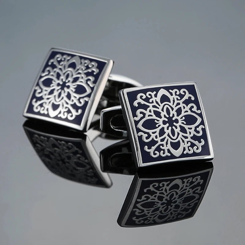 Luxury men's French shirt cufflinks classic square blue and black retro patterns cuff buttons suit accessories jewelry wholesale - Luzilly Bridal & Apparel