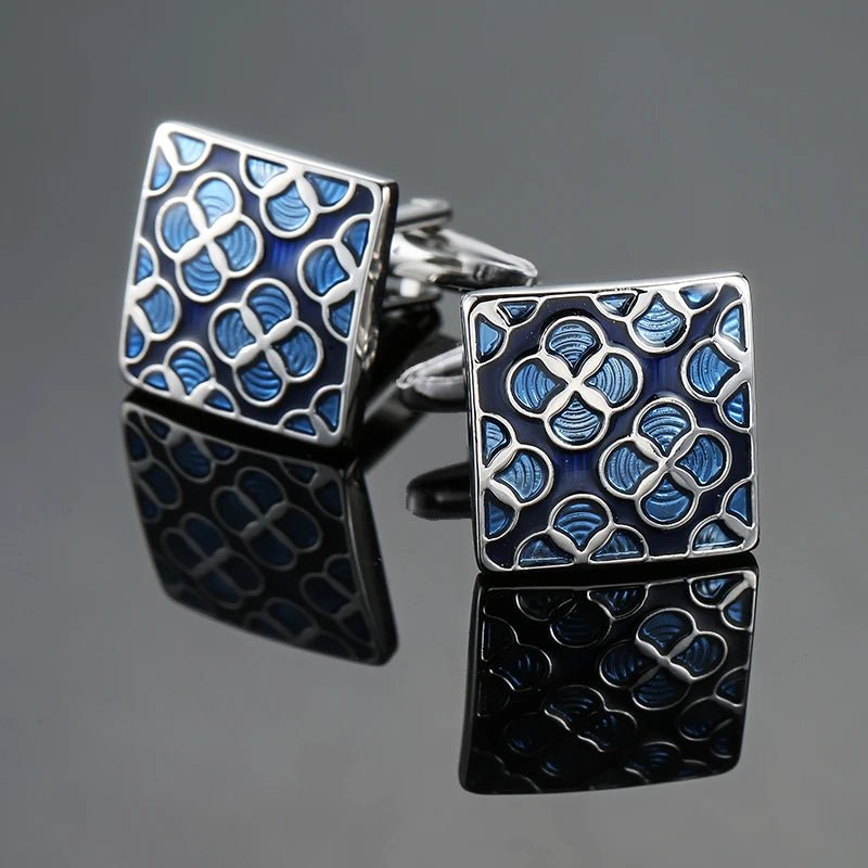 Luxury men's French shirt cufflinks classic square blue and black retro patterns cuff buttons suit accessories jewelry wholesale - Luzilly Bridal & Apparel