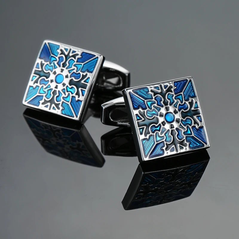 Luxury men's French shirt cufflinks classic square blue and black retro patterns cuff buttons suit accessories jewelry wholesale - Luzilly Bridal & Apparel