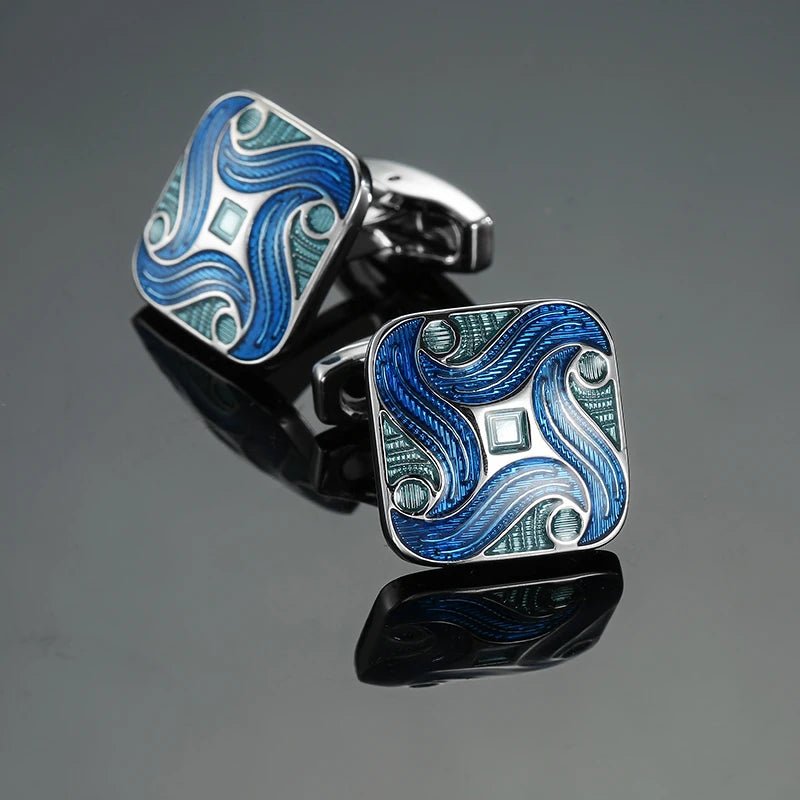 Luxury men's French shirt cufflinks classic square blue and black retro patterns cuff buttons suit accessories jewelry wholesale - Luzilly Bridal & Apparel