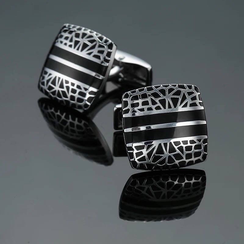 Luxury men's French shirt cufflinks classic square blue and black retro patterns cuff buttons suit accessories jewelry wholesale - Luzilly Bridal & Apparel