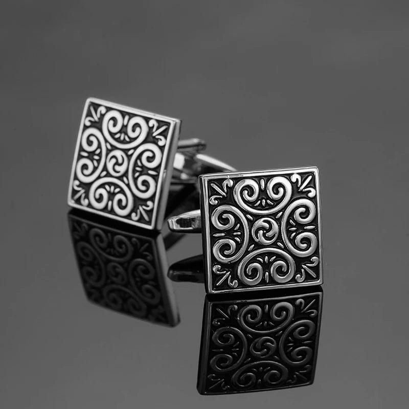 Luxury men's French shirt cufflinks classic square blue and black retro patterns cuff buttons suit accessories jewelry wholesale - Luzilly Bridal & Apparel