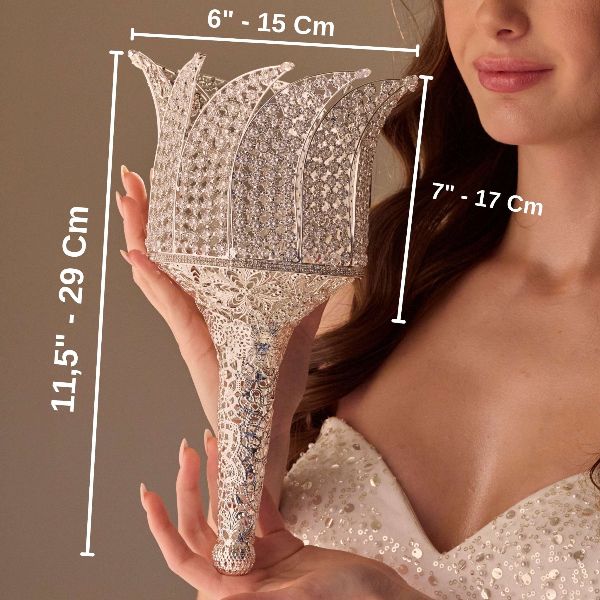 Luxury Quinceañera & Wedding Bouquet Holder – Silver Carved Flowers & Crystal Stones - Luzilly Bridal & Apparel