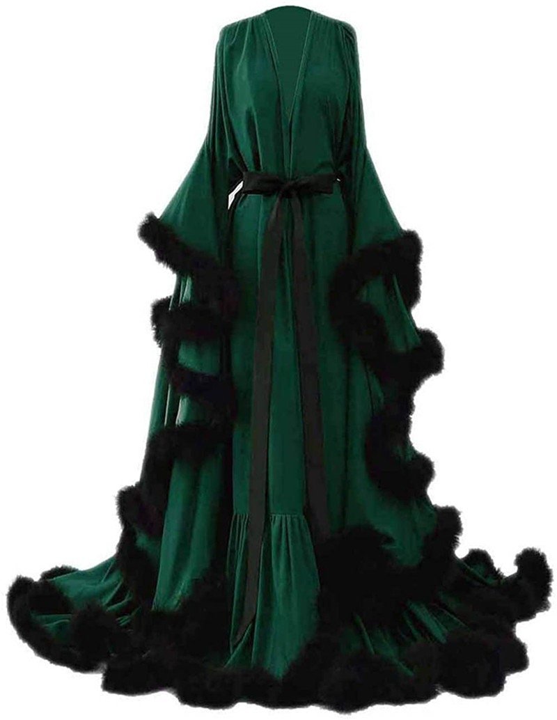Luxury Satin Feather Bridal Robe | Victorian Style Wedding & Photoshoot Robe - Luzilly Bridal & Apparel