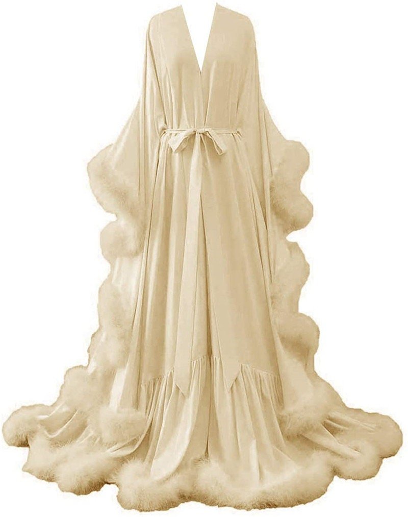 Luxury Satin Feather Bridal Robe | Victorian Style Wedding & Photoshoot Robe - Luzilly Bridal & Apparel