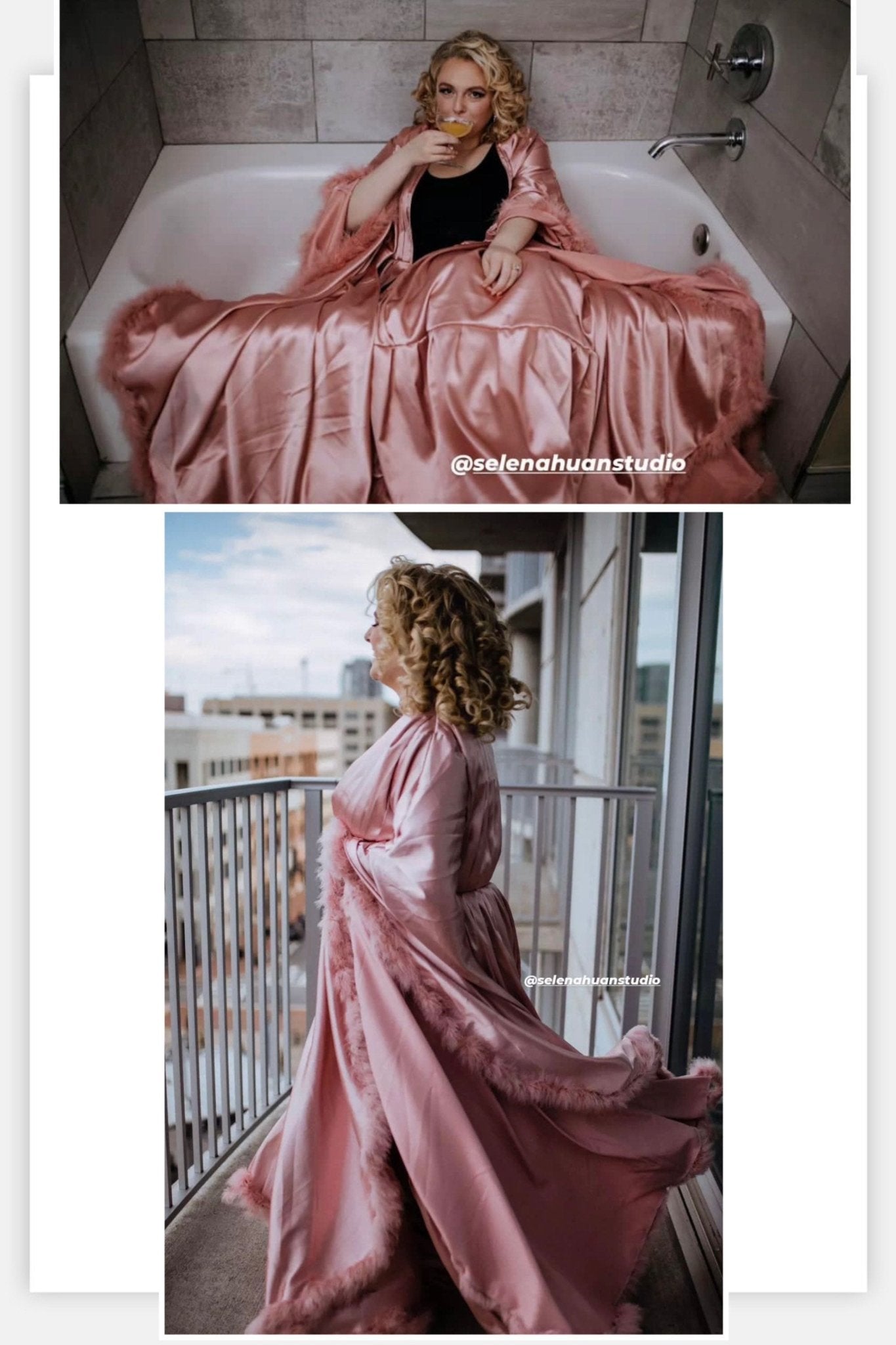 Luxury Satin Feather Bridal Robe | Victorian Style Wedding & Photoshoot Robe - Luzilly Bridal & Apparel