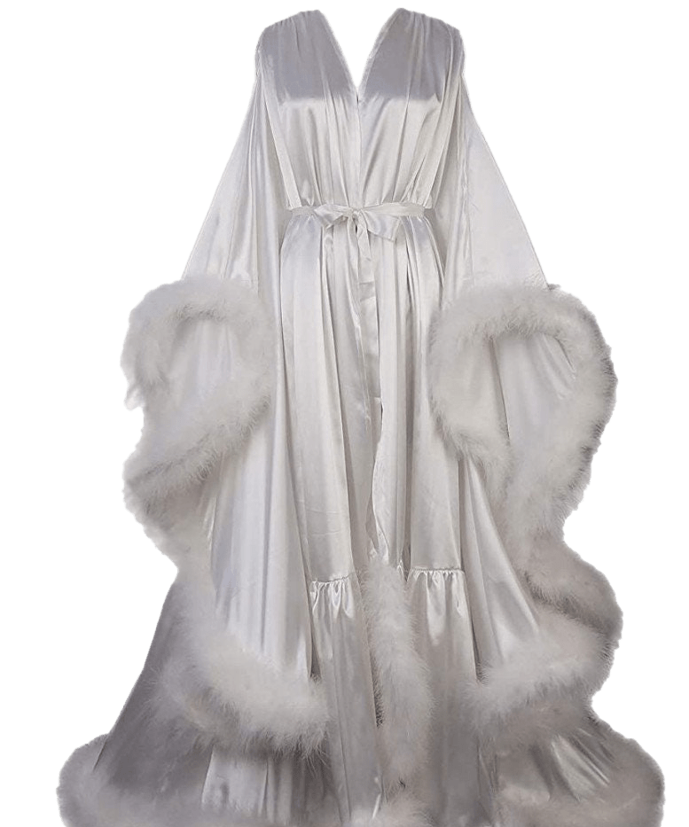 Luxury Satin Feather Bridal Robe | Victorian Style Wedding & Photoshoot Robe - Luzilly Bridal & Apparel