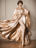 Luxury Satin Feather Bridal Robe | Victorian Style Wedding & Photoshoot Robe - Luzilly Bridal & Apparel