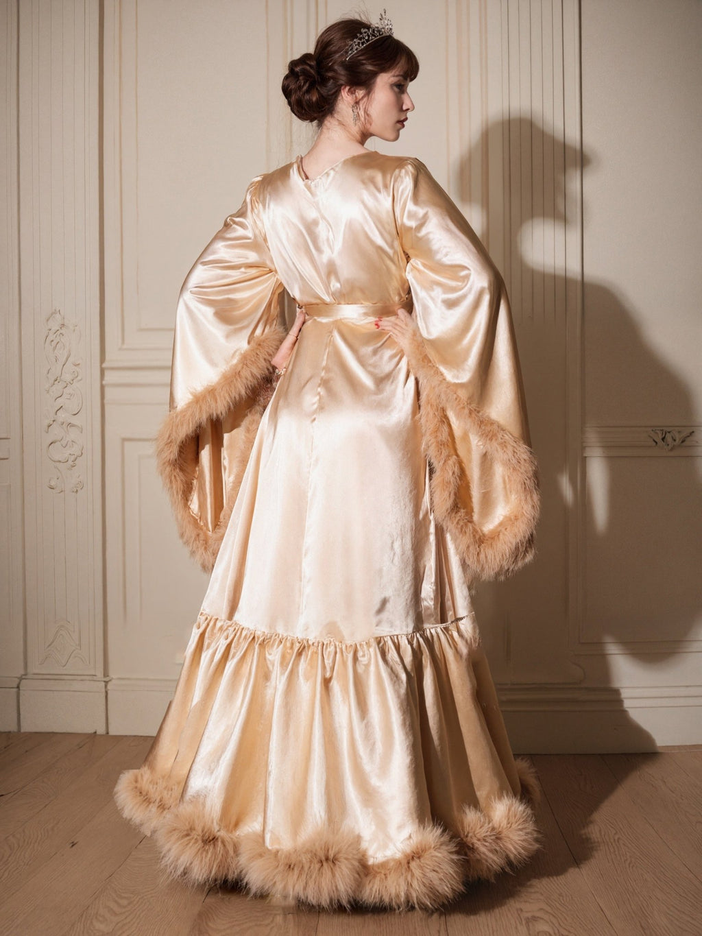 Luxury Satin Feather Bridal Robe | Victorian Style Wedding & Photoshoot Robe - Luzilly Bridal & Apparel